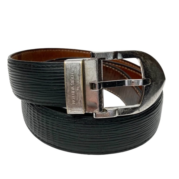 Louis Vuitton Accessories - Authentic Louis Vuitton Black Epi Leather & Silver Buckle Belt 85/34